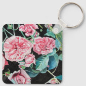 Roze Rose Rozen Waterverf  Shabby Key Ring Sleutelhanger (Achterkant)