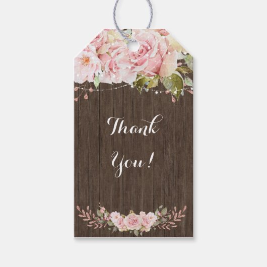 Roze Rose Rustieke Lichten Cadeaulabel (Voorkant)