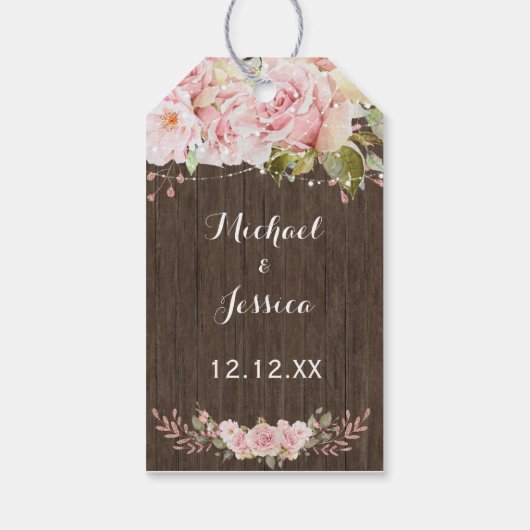 Roze Rose Rustieke Lichten Cadeaulabel (Achterkant)