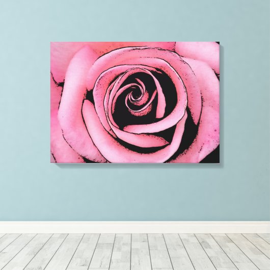 Roze Rose schets ontwerp Canvas Afdruk (Insitu (Houten vloer))