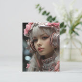 Roze Rose Sci Fi Steampunk Meisje Briefkaart (Staand voorkant)