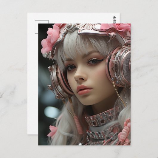 Roze Rose Sci Fi Steampunk Meisje Briefkaart (Voorkant / Achterkant)