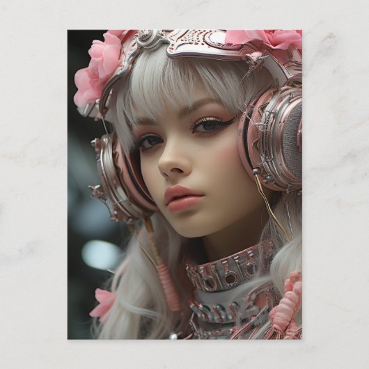 Roze Rose Sci Fi Steampunk Meisje Briefkaart (Voorkant)