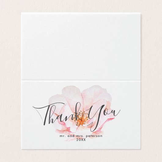 Roze Rose & Script Weddenschap Hartelijk dank Kaart (Buitenkant ongevouwen)