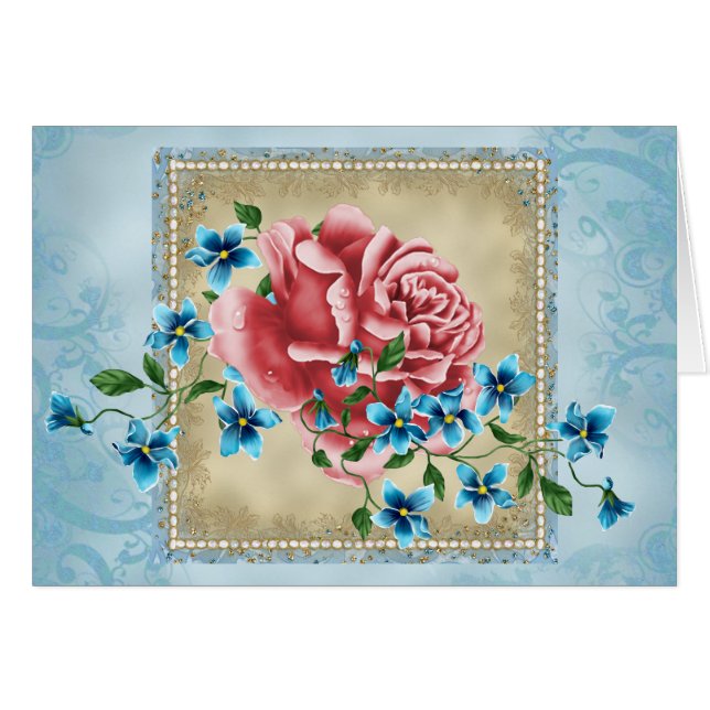 Roze Rose Shabby Chic All Occasion Note Card (Voorkant Horizontaal)