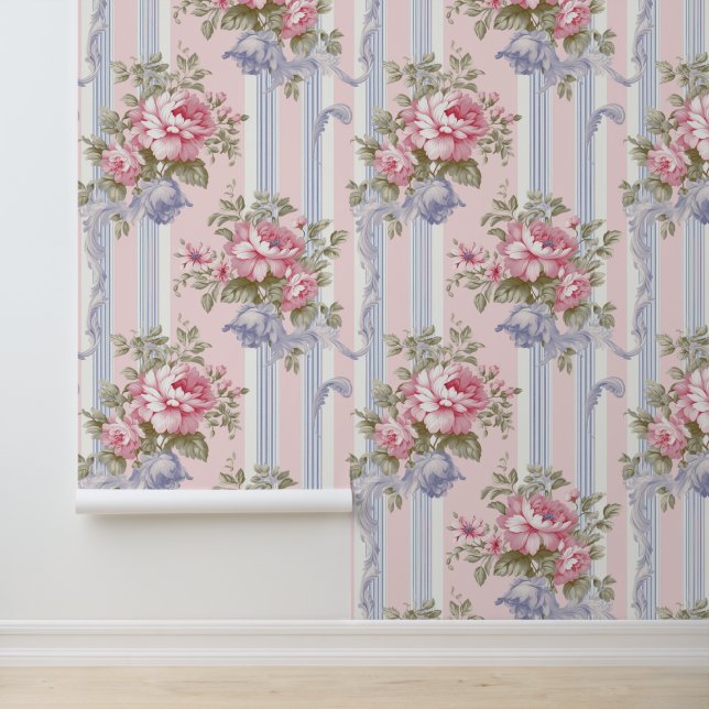 Roze Rose Shabby Chique  Bloemenpatroon Behang (Applicatie)