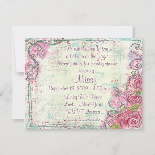 Roze Rose Shower-uitnodiging Kaart (Achterkant)