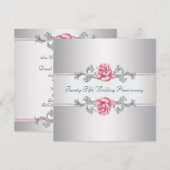 Roze Rose Silver 25th Wedding Jubileum Kaart (Voorkant / Achterkant)