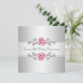 Roze Rose Silver 25th Wedding Jubileum Kaart (Staand voorkant)