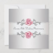 Roze Rose Silver 25th Wedding Jubileum Kaart (Voorkant)