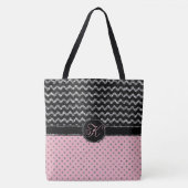 Roze Rose Silver Black Glitter Chevron Monogram Tote Bag (Voorkant)