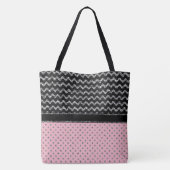 Roze Rose Silver Black Glitter Chevron Monogram Tote Bag (Achterkant)