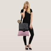 Roze Rose Silver Black Glitter Chevron Monogram Tote Bag (Op model)