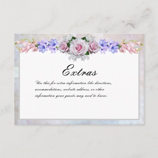 Roze Rose | Silver Bokeh Wedding Details Informatiekaartje (Voorkant)