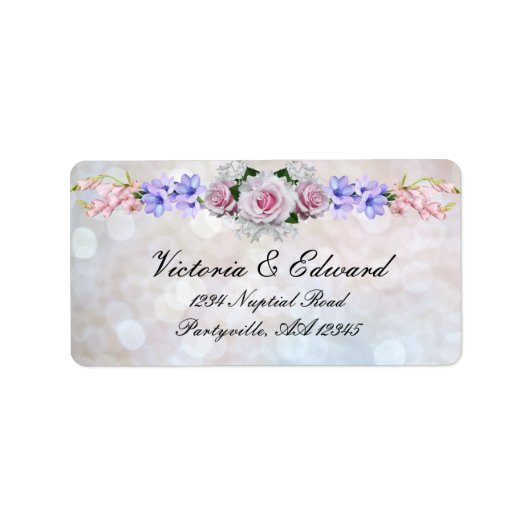 Roze Rose | Silver Bokeh Wedding Etiket (Voorkant)