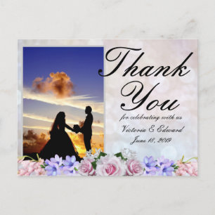 Roze Rose   Silver Bokeh Wedding Hartelijk dank Briefkaart