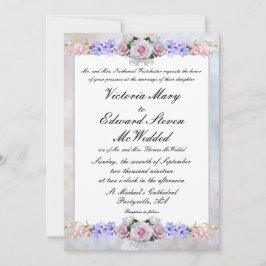 Roze Rose | Silver Bokeh Wedding Kaart