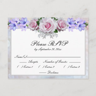 Roze Rose   Silver Bokeh Wedding Response Uitnodiging Briefkaart