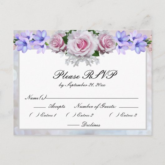 Roze Rose | Silver Bokeh Wedding Response Uitnodiging Briefkaart (Voorkant)