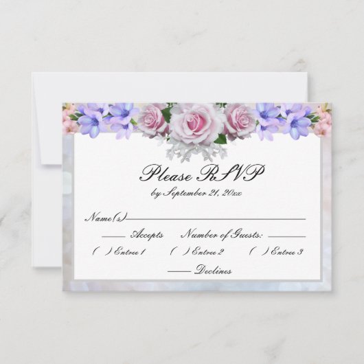 Roze Rose | Silver Bokeh Wedding RSVP Kaartje (Voorkant)