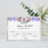 Roze Rose | Silver Bokeh Wedding RSVP Kaartje (Staand voorkant)