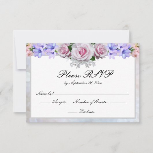 Roze Rose | Silver Bokeh Wedding RSVP Kaartje (Voorkant)