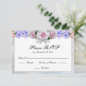 Roze Rose | Silver Bokeh Wedding RSVP Kaartje (Staand voorkant)