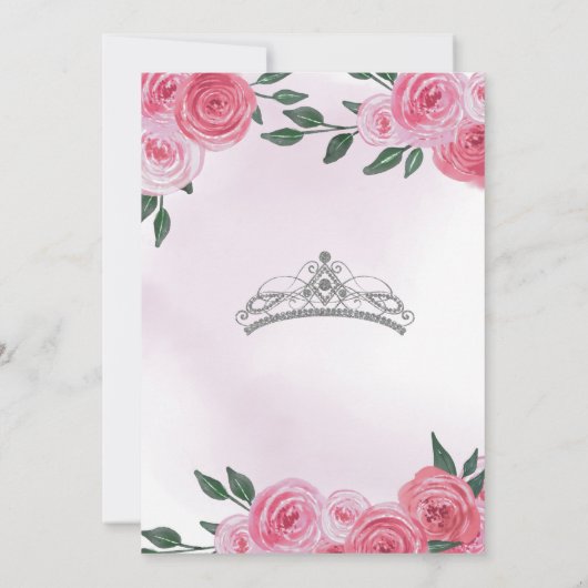 Roze Rose Silver en White Floral Tiara Quinceañera Kaart (Achterkant)
