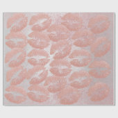 Roze Rose Silver Glitter Kiss Lips Makeup Blush Cadeaupapier (Vlak)