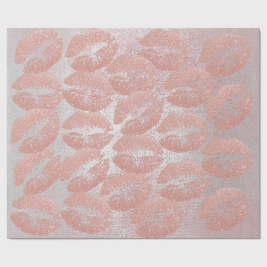 Roze Rose Silver Glitter Kiss Lips Makeup Blush Cadeaupapier (Vlak)