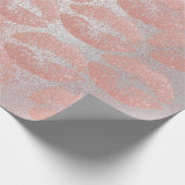 Roze Rose Silver Glitter Kiss Lips Makeup Blush Cadeaupapier (Hoek)