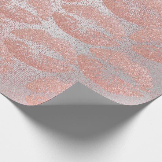 Roze Rose Silver Glitter Kiss Lips Makeup Blush Cadeaupapier (Hoek)