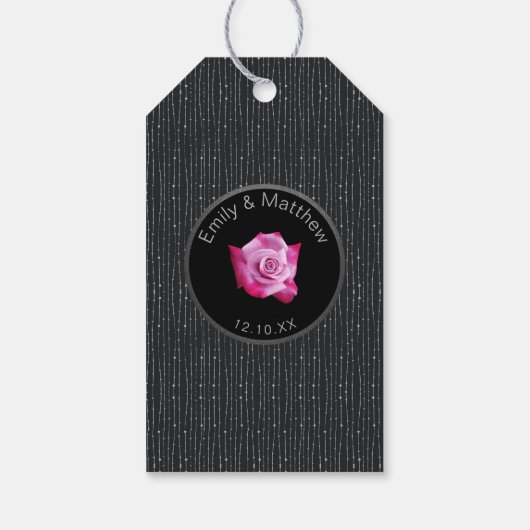 Roze Rose Silver Glow Monogram Bedankt Cadeau Labe Cadeaulabel (Achterkant)