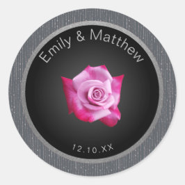 Roze Rose Silver Glow Monogram Bruiloft Sticker