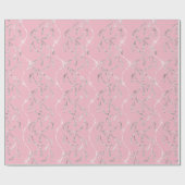 Roze Rose Sparkly Laurel Floral Silver Diamonds Cadeaupapier (Vlak)