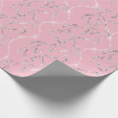 Roze Rose Sparkly Laurel Floral Silver Diamonds Cadeaupapier (Hoek)