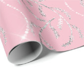 Roze Rose Sparkly Laurel Floral Silver Diamonds Cadeaupapier (Rol Hoek)