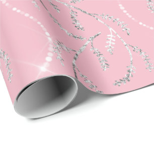 Roze Rose Sparkly Laurel Floral Silver Diamonds Cadeaupapier