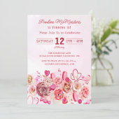 Roze Rose Swirly Heart Valentijns 18e Verjaardag Kaart (Staand voorkant)