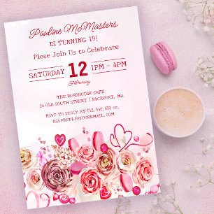 Roze Rose Swirly Heart Valentijns 19e verjaardag Kaart