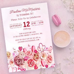 Roze Rose Swirly Heart Valentijns 30e geboortedag Kaart
