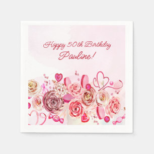 Roze Rose Swirly Heart Valentijns 50e geboortedag Servet