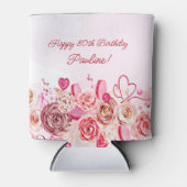 Roze Rose Swirly Heart Valentijns 80e geboortedag Blikjeskoeler (Voorkant)