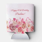 Roze Rose Swirly Heart Valentijns 80e geboortedag Blikjeskoeler (Achterkant)