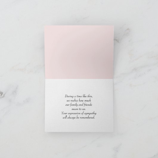 Roze Rose Sympathie Dank je wel Bedankkaart (Binnen)