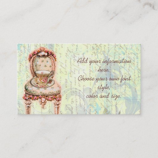Roze Rose Teacup en Victoriaans stoel Visitekaartje (Voorkant)