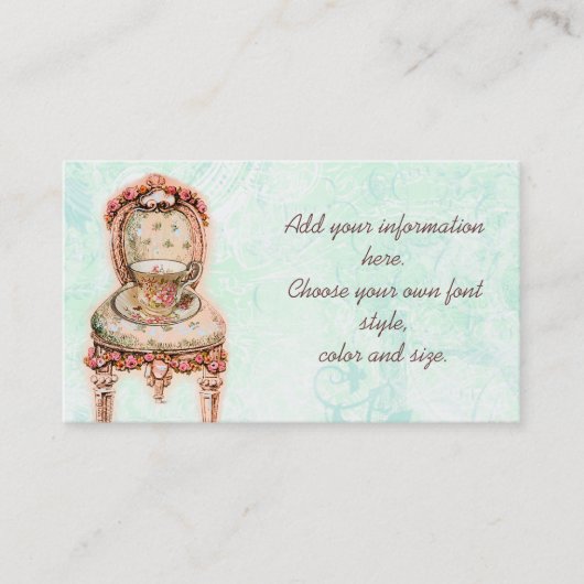 Roze Rose Teacup en Victoriaans stoel Visitekaartje (Voorkant)