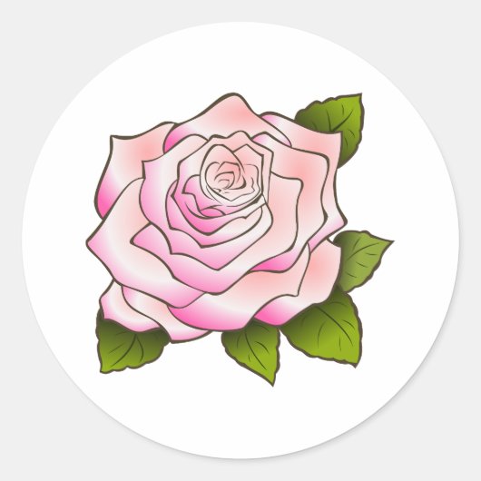  Roze Rose Tekening Ronde Sticker (Voorkant)