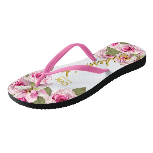 Roze Rose Tiger Lily Wedding Teenslippers (Schuin)