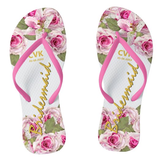 Roze Rose Tiger Lily Wedding Teenslippers (Voetbed)